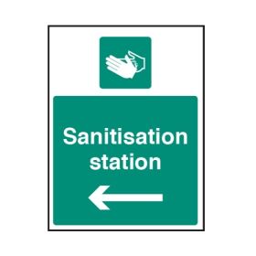 Hand Sanitisation Station Location Sign With Left Arrow - Rigid Plastic - 18450K