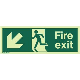 Jalite 433K Down Left Arrow Photoluminescent Fire Exit Sign (150 x 400mm)