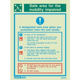 Jalite 5500D Safe Area Fire Action Sign - Photoluminescent - 200 x 150mm (Rigid PVC Version)