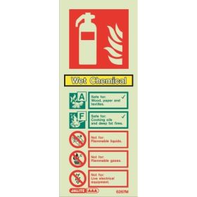 Jalite 6267M Rigid PVC Photoluminescent Wet Chemical Extinguisher ID Sign 80 x 200mm