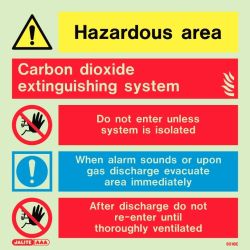 Jalite 6516E Hazardous Area Carbon Dioxide Extinguishing System Warning Photoluminescent Sign