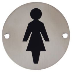 Weldit Ladies Toilet Disc Sign - Satin Stainless Steel