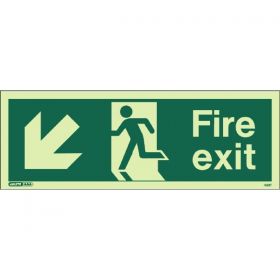 Jalite 433T Down Left Arrow Fire Exit Sign - Photoluminescent - 120 x 340mm