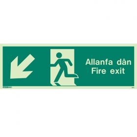 Jalite Allanfa Dan Fire Exit Sign - Down Left Arrow - 490U