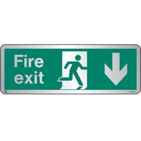 Jalite STB437T Brushed Stainless Steel Fire Exit Sign - Down Arrow 120 x 340mm